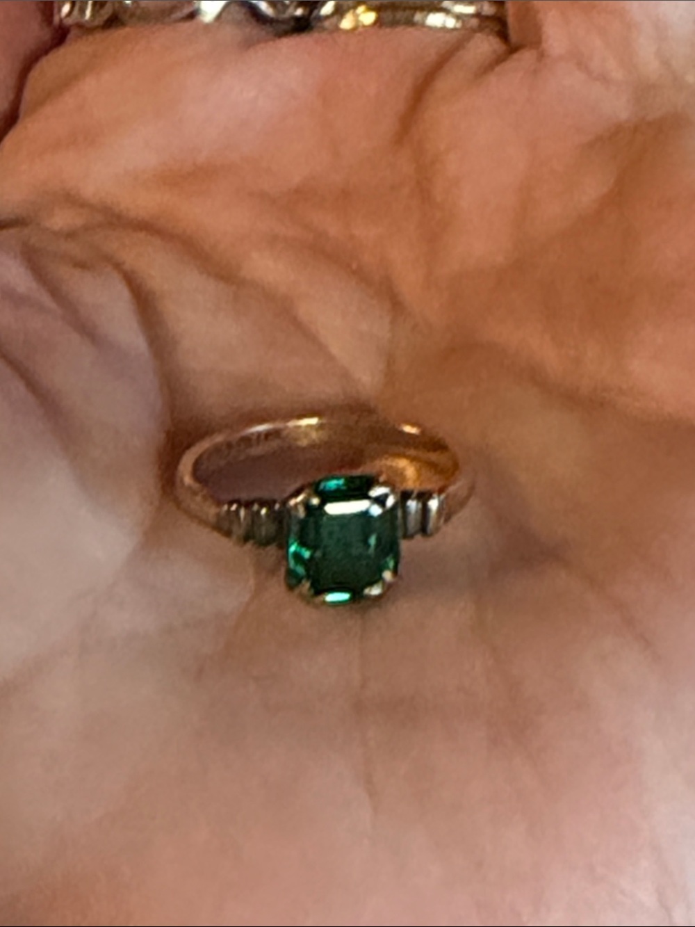 Antique Gold-Filled Glass? Dark Green Solitaire Stone Ring